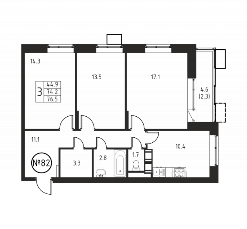 Продажа 3-комн квартиры в новостройке Домодедово с., Жуковского ул.,  к. 6