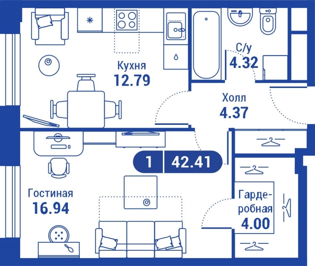 Планировка ЖК iLove, 16.9 м2