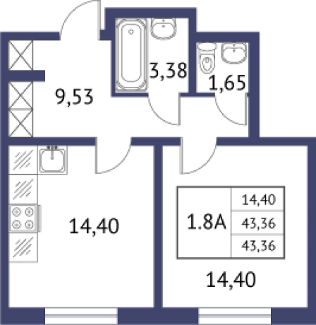 Планировка ЖК Неоклассика, 14.4 м2