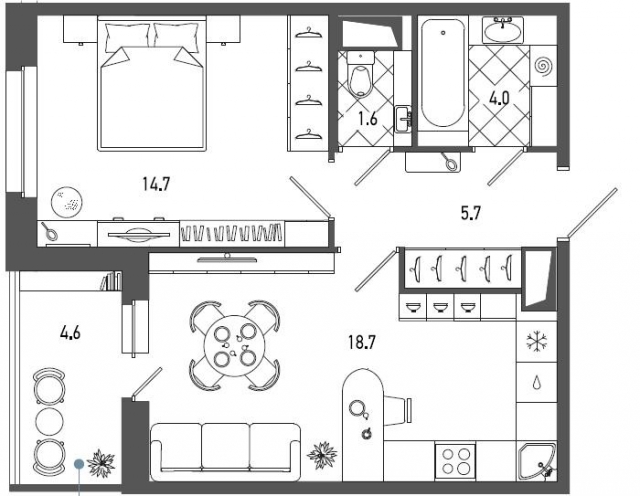 Планировка ЖК Московские ворота-2, 14.7 м2