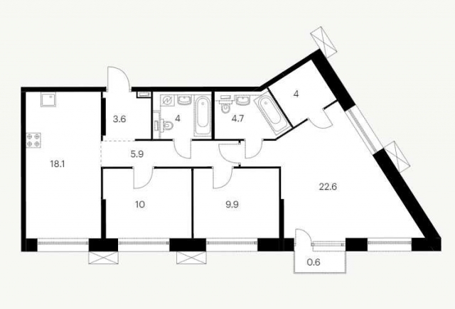 Планировка ЖК Аэронавт, 42.5 м2
