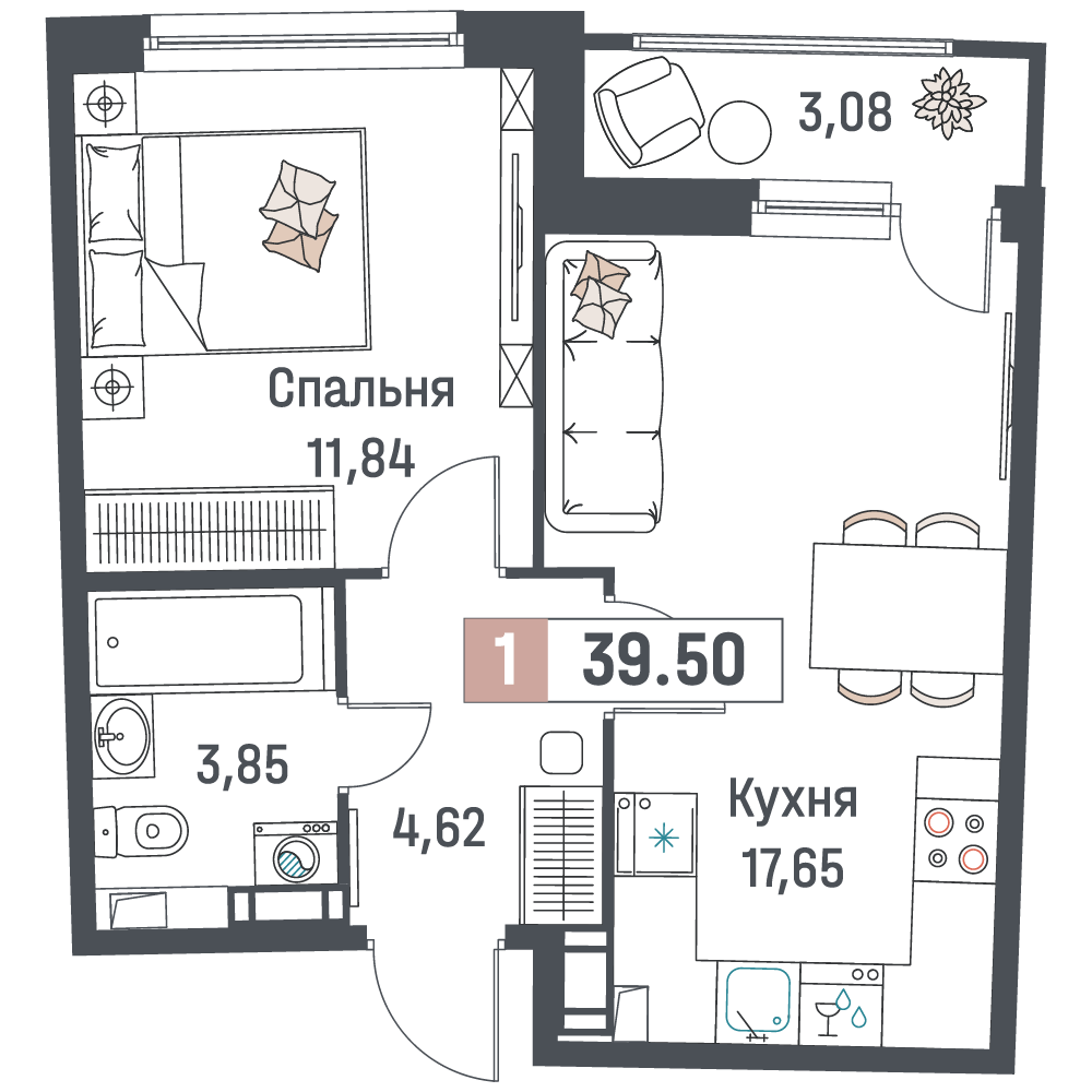 1-комн квартира Мурино п, Авиаторов Балтики пр-кт,  д. 31