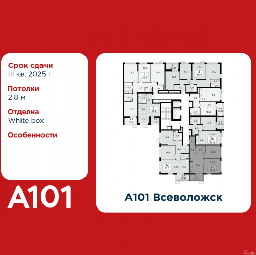 2-комн квартира Всеволожск, микрорайон Южный, 3.3
