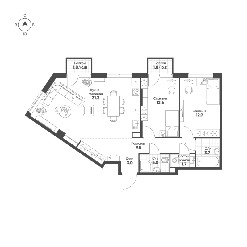 Продажа 2-комн квартиры в новостройке Москва г., 3-я Гражданская ул.,  к. 1