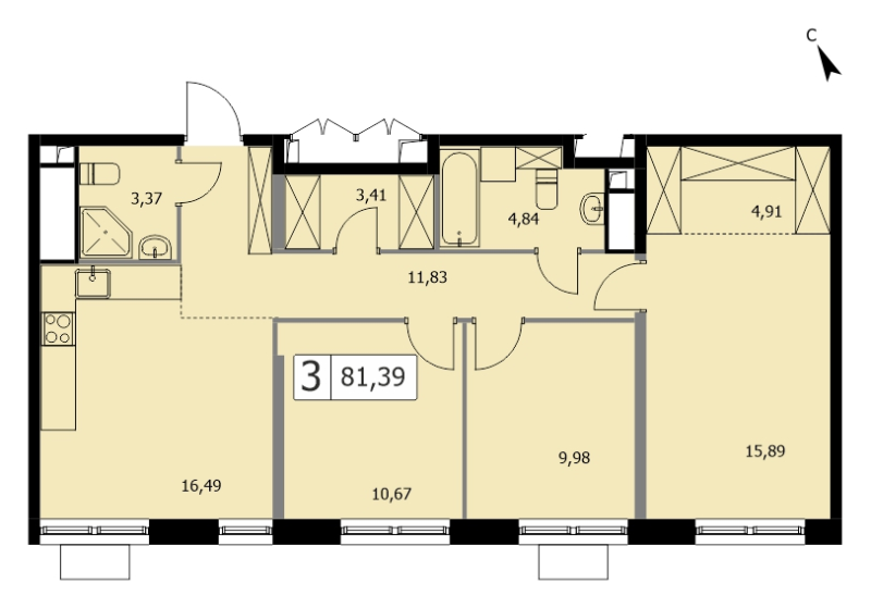 Продажа 3-комн квартиры в новостройке Москва г., 3-я Гражданская ул.,  к. 2с2