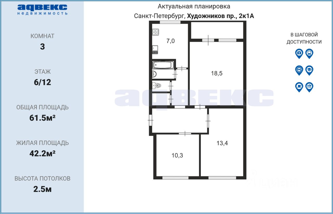 Продажа 3-комн квартиры на вторичном рынке проспект Художников, 2к1