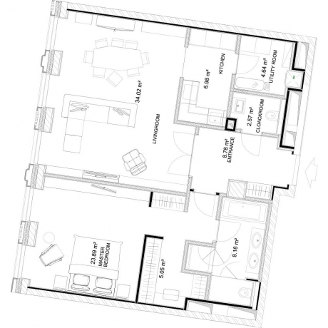 Планировка ЖК ВТБ Арена парк, 23.9 м2