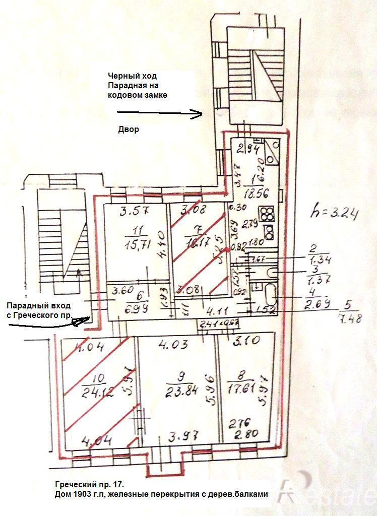 Продажа 5-комн квартиры на вторичном рынке Греческий пр-кт ,  д. 17