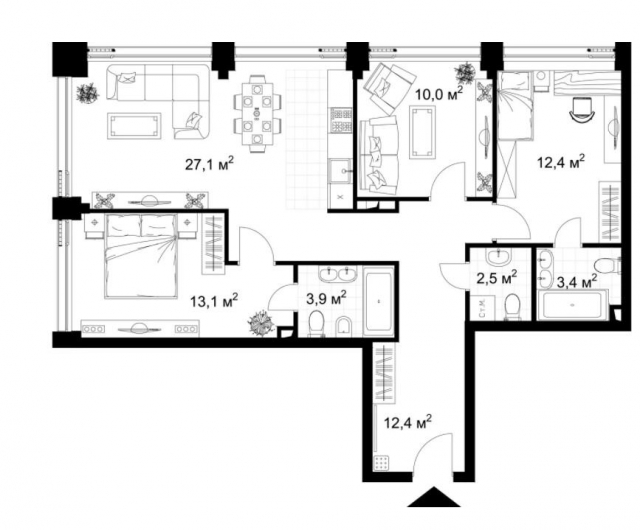 Планировка ЖК KAZAKOV Grand Loft, 35.5 м2