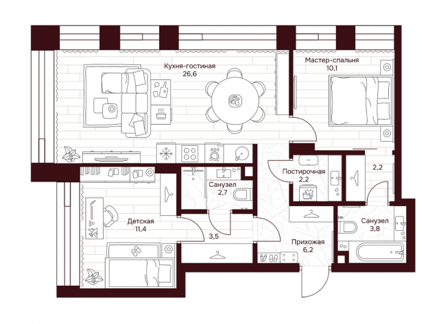 Планировка ЖК Дом 7 Даниловский, 21.5 м2