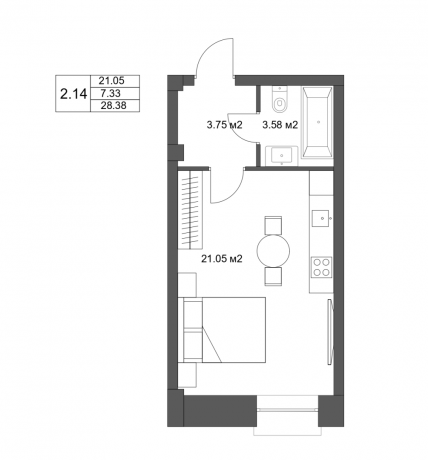 Планировка ЖК River Beach Apart, 21.05 м2