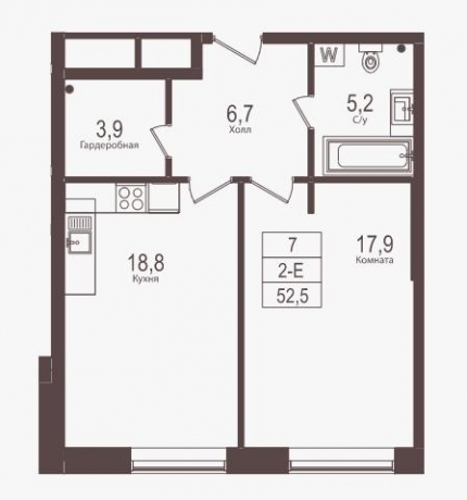 Планировка ЖК Городские резиденции SPIRES, 17.9 м2