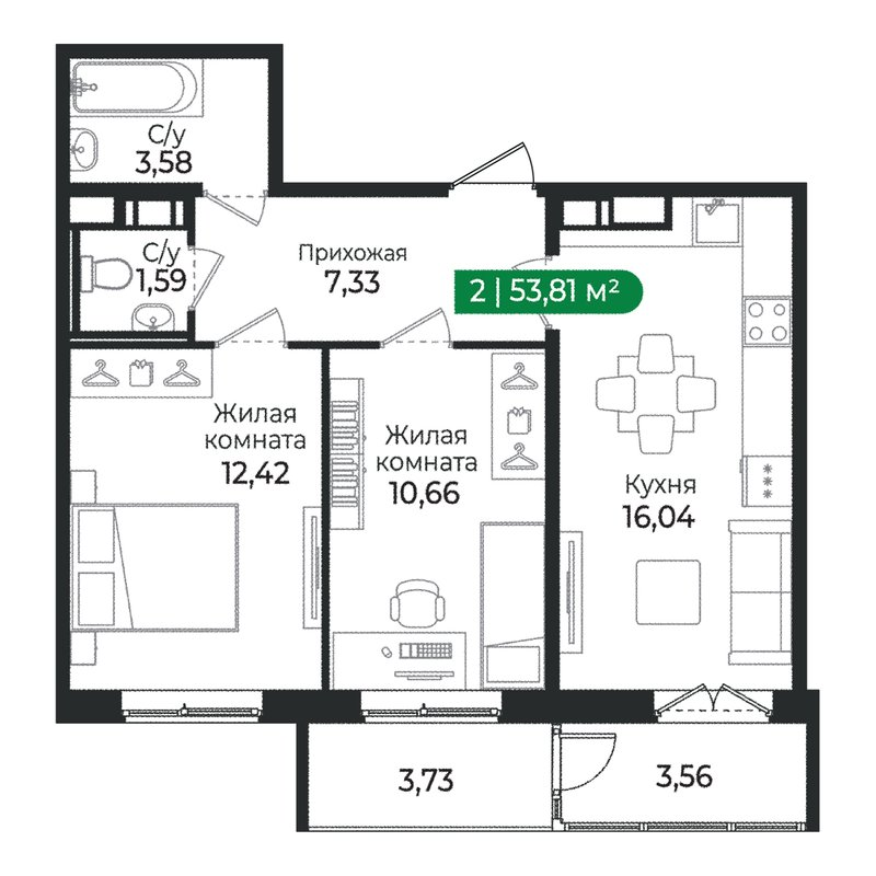Продажа 2-комн квартиры в новостройке Сертолово г., Дмитрия Кожемякина ул.,  к. 4