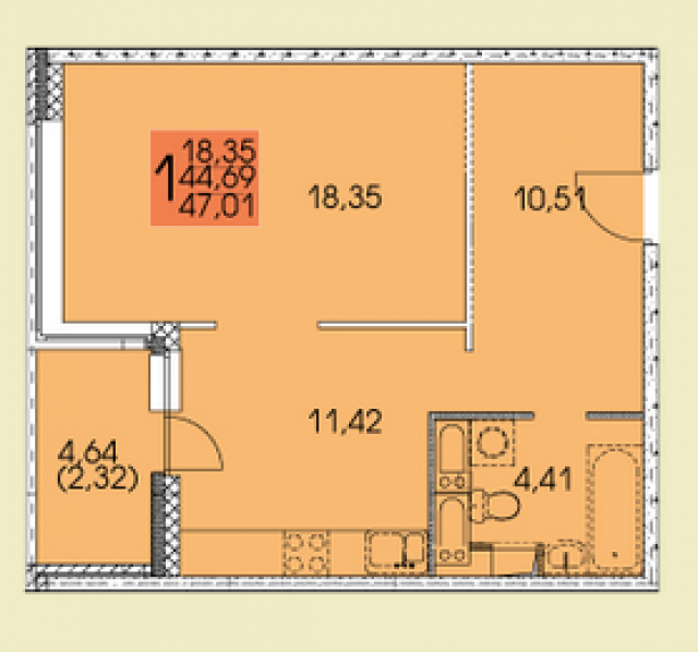 Планировка ЖК На улице Мельникова, 18.3 м2