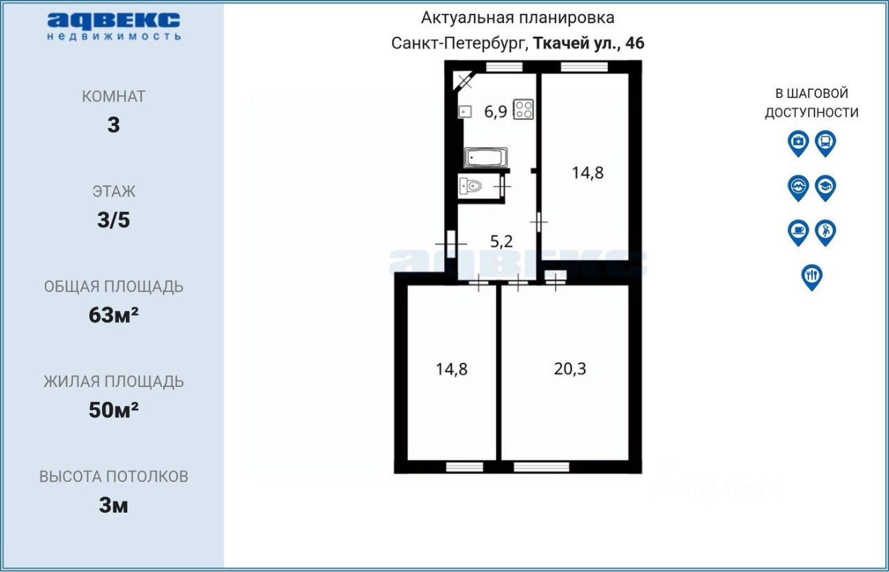 Продажа 3-комн квартиры на вторичном рынке улица Ткачей, 46