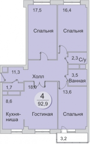 Планировка ЖК Зеленый Берег, 66.4 м2