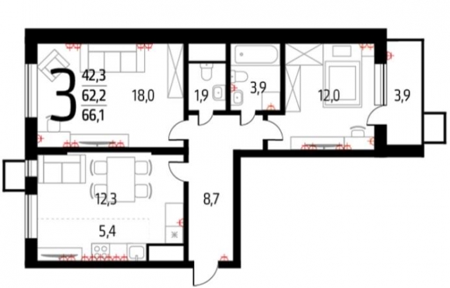 Планировка ЖК Новые Ватутинки. Микрорайон Десна, 30 м2