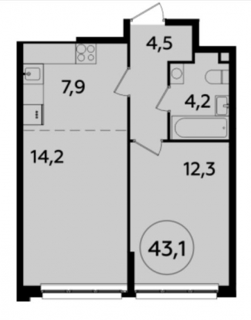 Планировка ЖК Южные сады, 12.3 м2