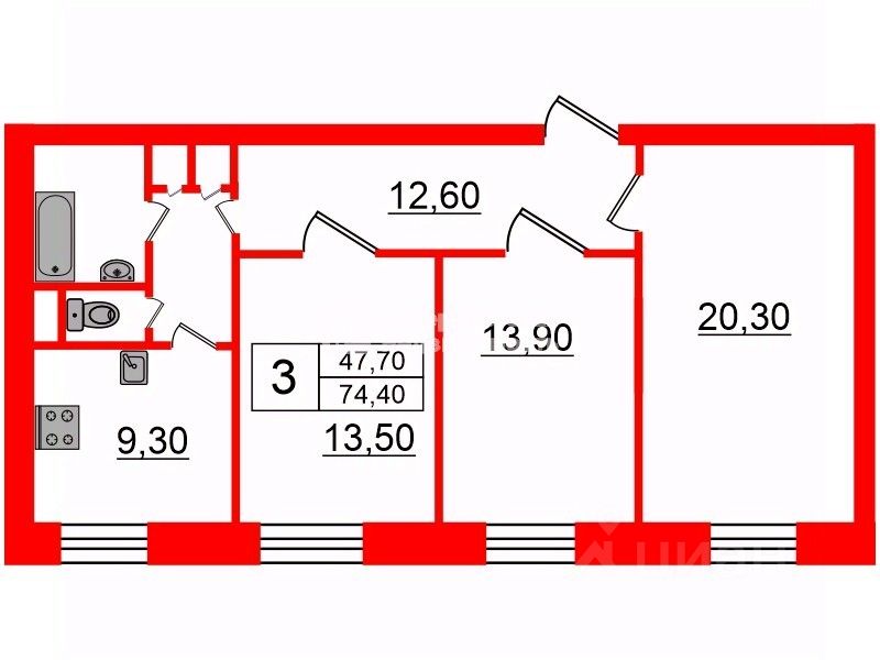 Продажа 3-комн квартиры на вторичном рынке Наличная улица, 21