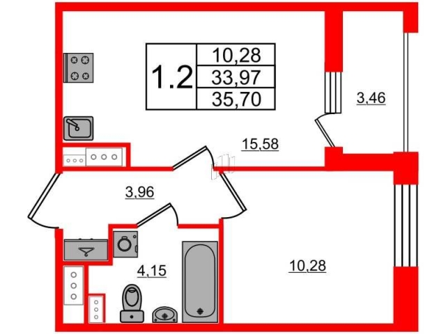 Планировка ЖК Прайм Приморский, 10.28 м2