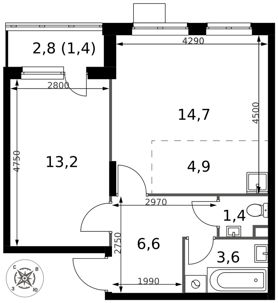 Продажа 2-комн квартиры в новостройке д. Сапроново, д. 1
