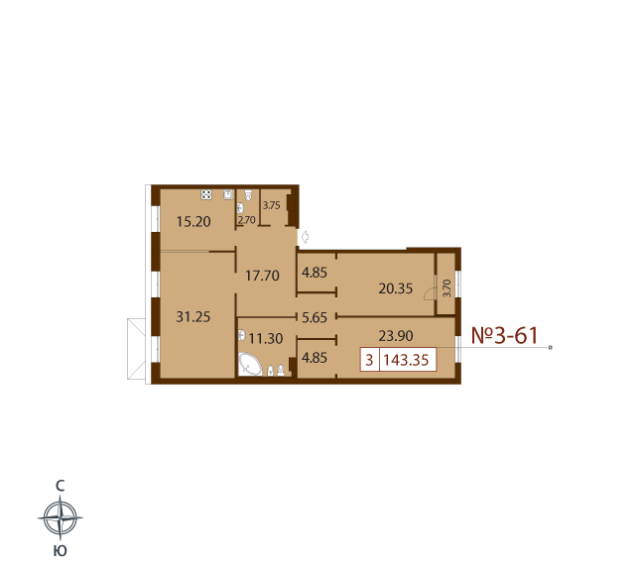 Планировка ЖК Русский дом, 75.5 м2