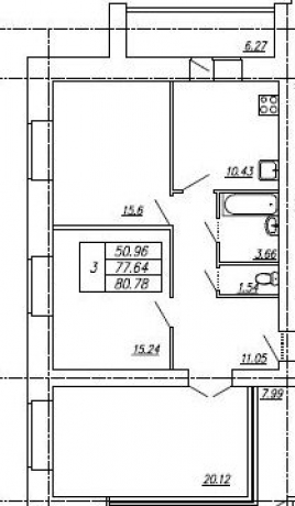 Планировка ЖК Ленина, 11, 50.96 м2