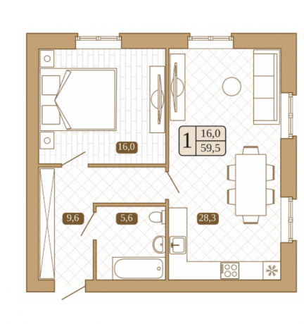 Планировка ЖК Белый город, 16 м2