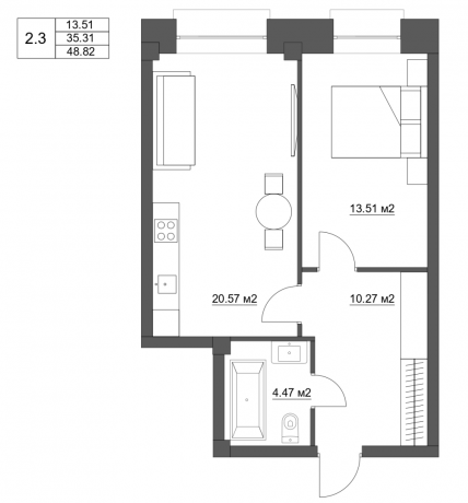Планировка ЖК River Beach Apart, 13.51 м2