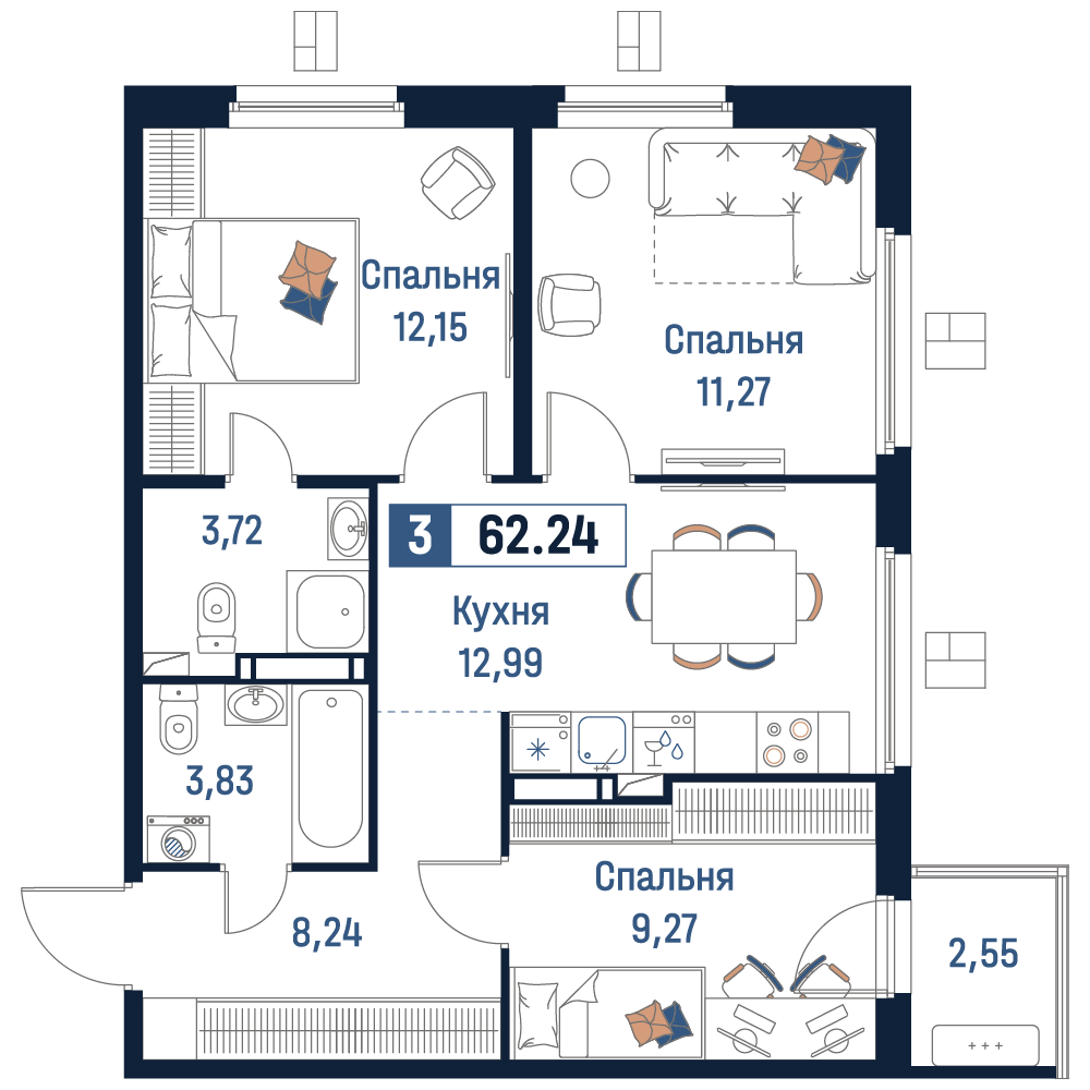 Продажа 3-комн квартиры в новостройке Мурино, Романовская, 6к1