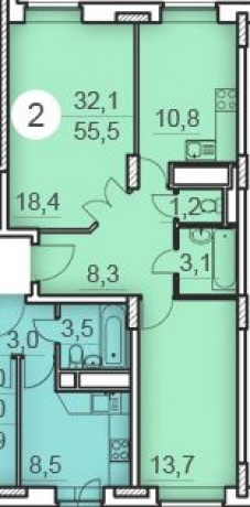 Планировка ЖК Супонево Life, 32.1 м2