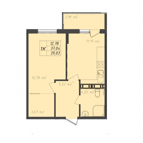 Планировка ЖК Финский, 12.78 м2