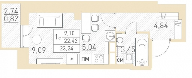 Планировка ЖК Столичный, 15 м2