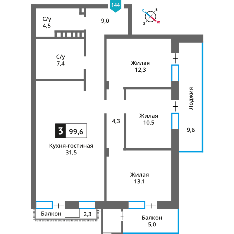 Продажа 3-комн квартиры в новостройке Марьино д., Заречная ул.,  к. 41