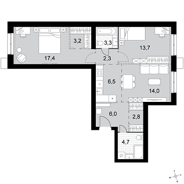Продажа 2-комн квартиры в новостройке Докукино д., Цветочная ул.,  к. 1.1