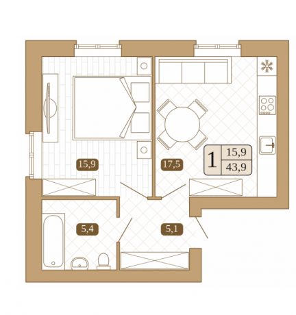 Планировка ЖК Белый город, 15.9 м2