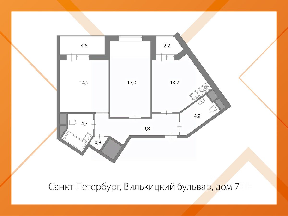 Продажа 2-комн квартиры на вторичном рынке бульвар Вилькицкий, 7