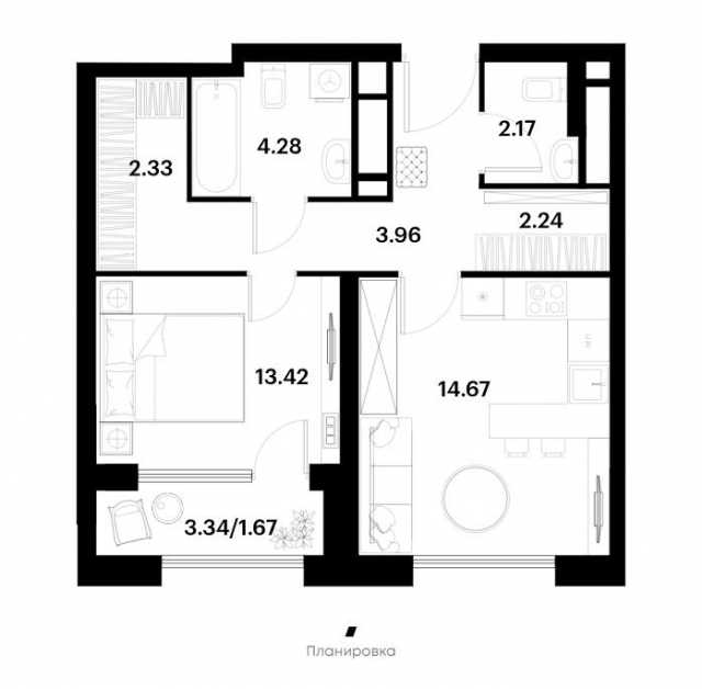 Планировка ЖК ALIA, 13.42 м2