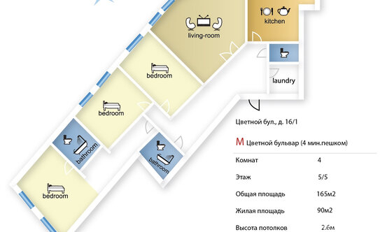 Аренда 4-комн квартиры на вторичном рынке Цветной бульвар,  д. 16/1