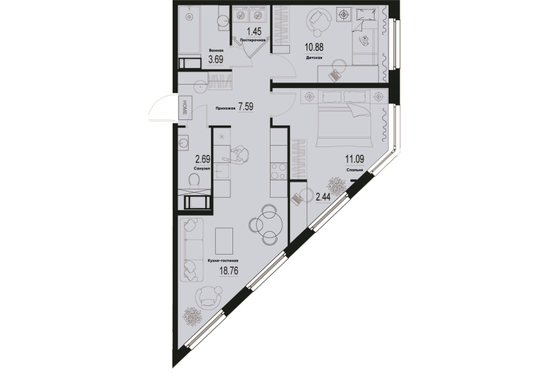 Продажа 2-комн квартиры в новостройке Мурино п., Ручьёвский пр-кт,  к. 2-2