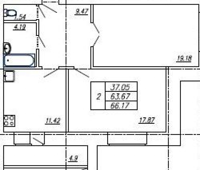 Планировка ЖК Ленина, 11, 37.05 м2