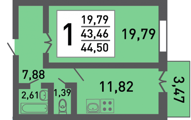 Планировка ЖК ПущиноГрад, 19.79 м2