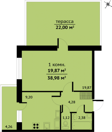 Планировка ЖК Город мастеров, 19.87 м2