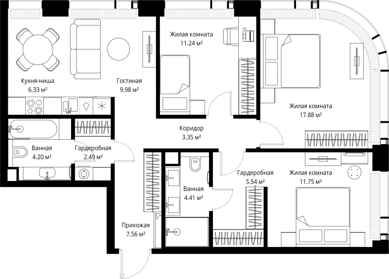 Продажа 3-комн квартиры в новостройке Москва г., Верейская ул.,  к. 1