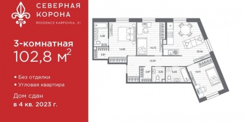3-комн квартира ул Профессора Попова,  д. 24а