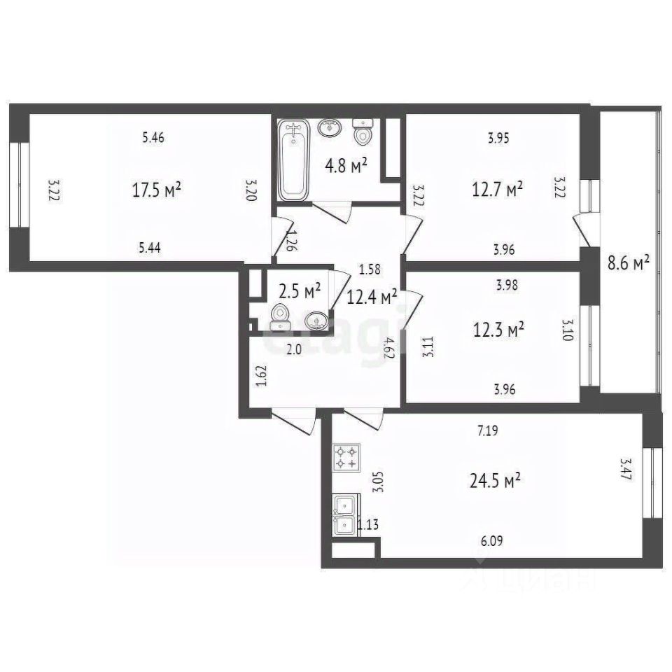 Продажа 3-комн квартиры на вторичном рынке улица Александра Матросова, 1