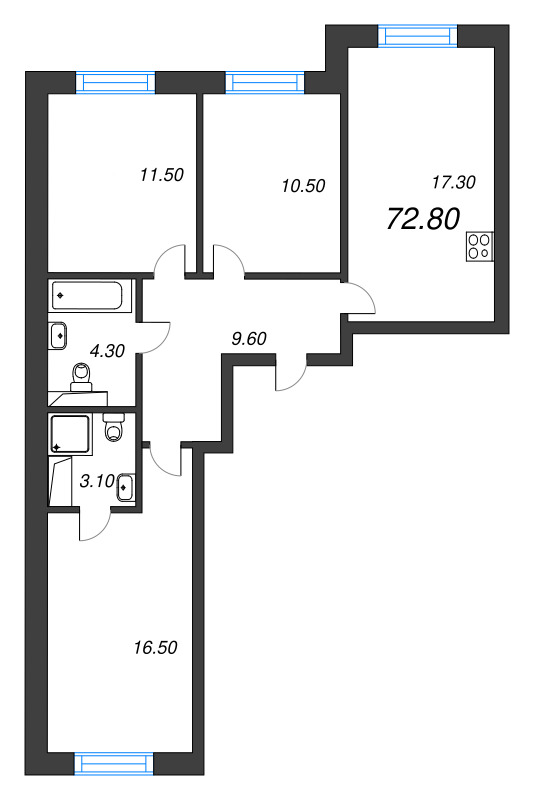 Продажа 3-комн квартиры в новостройке Санкт-Петербург г., Партизанская ул.,  к. 9