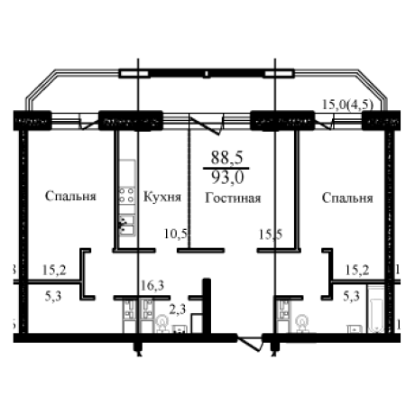 Планировка ЖК Ракитня, 46.5 м2