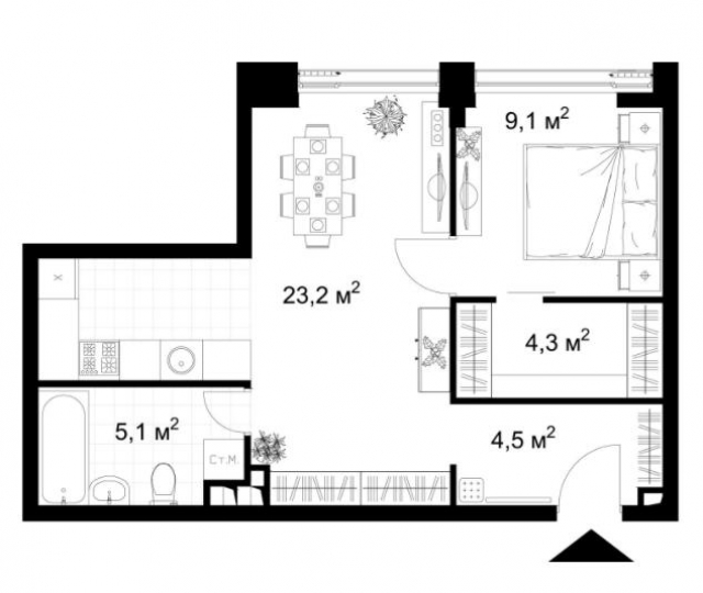 Планировка ЖК KAZAKOV Grand Loft, 9.1 м2