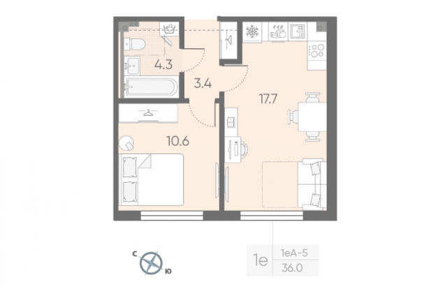 Планировка ЖК Пулково Lake, 10.6 м2